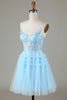Load image into Gallery viewer, Blue Glitter Cute Short Formal Dress with Appliques