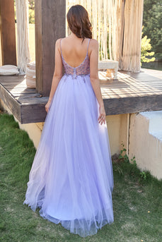 Lavender Tulle A-line Formal Dress with Beading