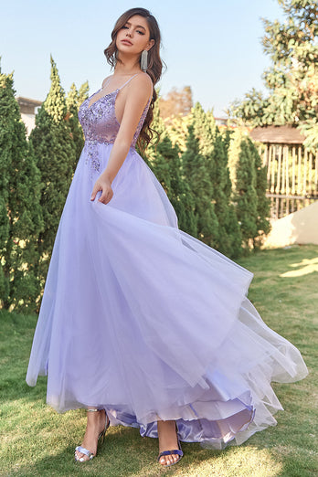 Lavender Tulle A-line Formal Dress with Beading