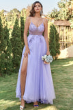 Lavender Tulle A-line Formal Dress with Beading