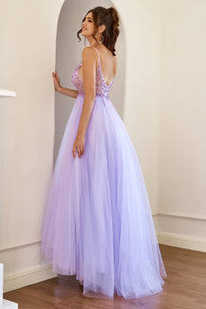 Purple Beading Tulle Formal Dress