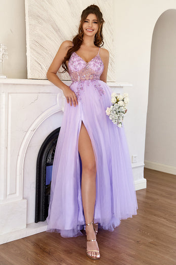 Purple Beading Tulle Formal Dress