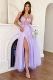 Purple Beading Tulle Formal Dress