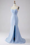 Light Blue Sparkly Mermaid Formal Dress with Slit