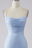 Light Blue Sparkly Mermaid Formal Dress with Slit
