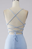Light Blue Sparkly Mermaid Formal Dress with Slit
