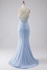 Load image into Gallery viewer, Light Blue Sparkly Mermaid Formal Dress with Slit