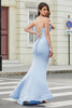 Load image into Gallery viewer, Stylish Mermaid Spaghetti Straps Light Blue Corset Formal Dress with Split Front