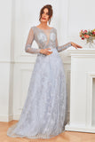 Light Blue Beaded Formal Dress with Sleeves