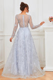 Light Blue Beaded Formal Dress with Sleeves
