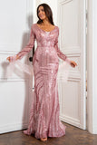 Mermaid V Neck Blush Sequins Mother of the Bride Dress