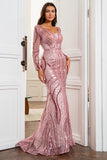Mermaid V Neck Blush Sequins Mother of the Bride Dress