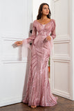 Mermaid V Neck Blush Sequins Mother of the Bride Dress