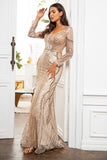 Mermaid Golden Mother of the Bride Dress with Long Sleeves
