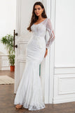 Mermaid White Mother of the Bride Dress Long Sleeves