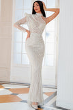 Apricot Beaded Sequin Mermaid Formal Dress