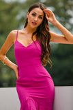 Fuchsia Backless High-Low Chiffon Formal Prom Party Dress With Ruffle