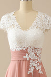 V Neck Appliques Mother of Bridal Dress Short Sleeves