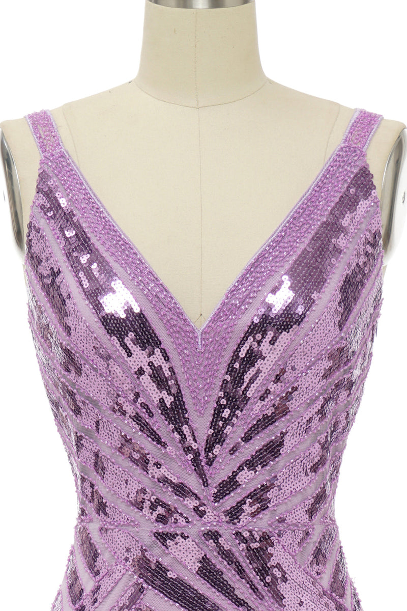 Load image into Gallery viewer, Sparkly Purple Sequins Backless Long Prom Dress