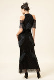 Sparkly Black Beaded Long Gatsby 1920s Dress with Fringes