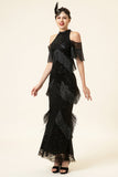 Sparkly Black Beaded Long Gatsby 1920s Dress with Fringes