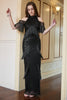 Load image into Gallery viewer, Black Halter Sequin Fringe Formal Dress