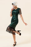 Sheath Round Neck Dark Green Beaded 1920s Flapper Dress with Tassel