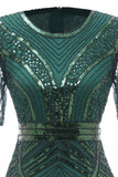 Dark Green Short Sleeves 1920s Dress With Fringes