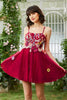 Load image into Gallery viewer, Burgundy A Line Spaghetti Straps Short Formal Dress With 3D Flowers