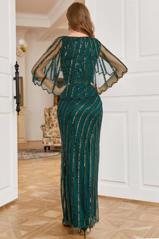 Dark Green Sequined Scoop Neck Long 1920s Formal Party Dress