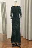 Dark Green Sequined Scoop Neck Long 1920s Formal Party Dress