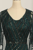 Dark Green Sequined Scoop Neck Long 1920s Formal Party Dress