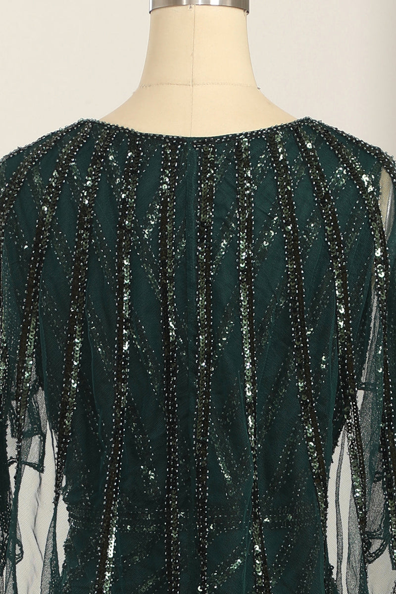 Load image into Gallery viewer, Dark Green Sequined Scoop Neck Long 1920s Formal Party Dress