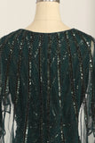 Dark Green Sequined Scoop Neck Long 1920s Formal Party Dress