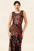 Load image into Gallery viewer, Sheath Round Neck Black Red Love Heart Beaded Long Flapper 1920s Dress