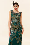 Sheath Round Neck Dark Green Love Heart Beaded Gatsby 1920s Dress