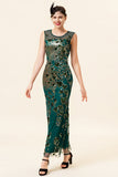 Sheath Round Neck Dark Green Love Heart Beaded Gatsby 1920s Dress