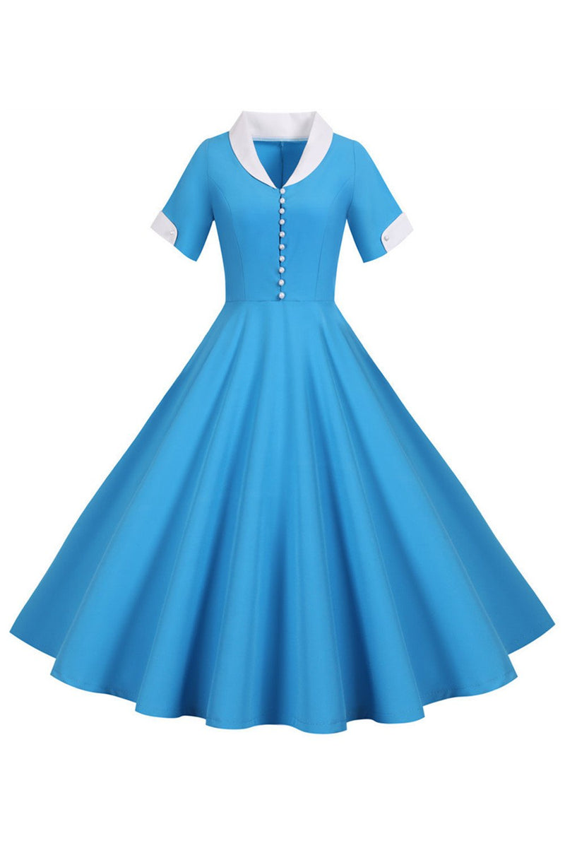 Load image into Gallery viewer, V Neck 1950s Swing Dress