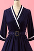 Load image into Gallery viewer, Navy Blue Patchwork V Neck Casual Wrap Dress