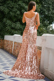 Champagne Sequins Prom Dress