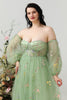 Load image into Gallery viewer, A Line Off the Shoulder Green Plus Size Formal Dress with Embroidery