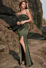 Load image into Gallery viewer, Sheath Strapless Olive Long Formal Dress with Split Front