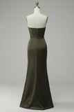 Green Strapless Satin Formal Dress with Slit