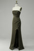 Load image into Gallery viewer, Green Strapless Satin Formal Dress with Slit