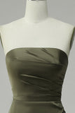 Green Strapless Satin Formal Dress with Slit