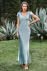 Load image into Gallery viewer, Grey Blue Satin Simple Formal Dress with Ruffles