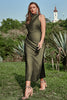 Load image into Gallery viewer, Sheath Cowl Neck Olive Tea Length Plus Size Formal Dress with Open Back