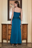 Spaghetti Straps Blue Simple Formal Dress with Ruffles