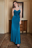 Spaghetti Straps Blue Simple Formal Dress with Ruffles