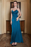 Spaghetti Straps Blue Simple Formal Dress with Ruffles